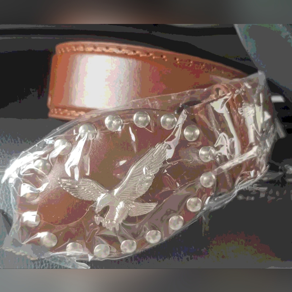 Brown Leather Belt with Eagle Design